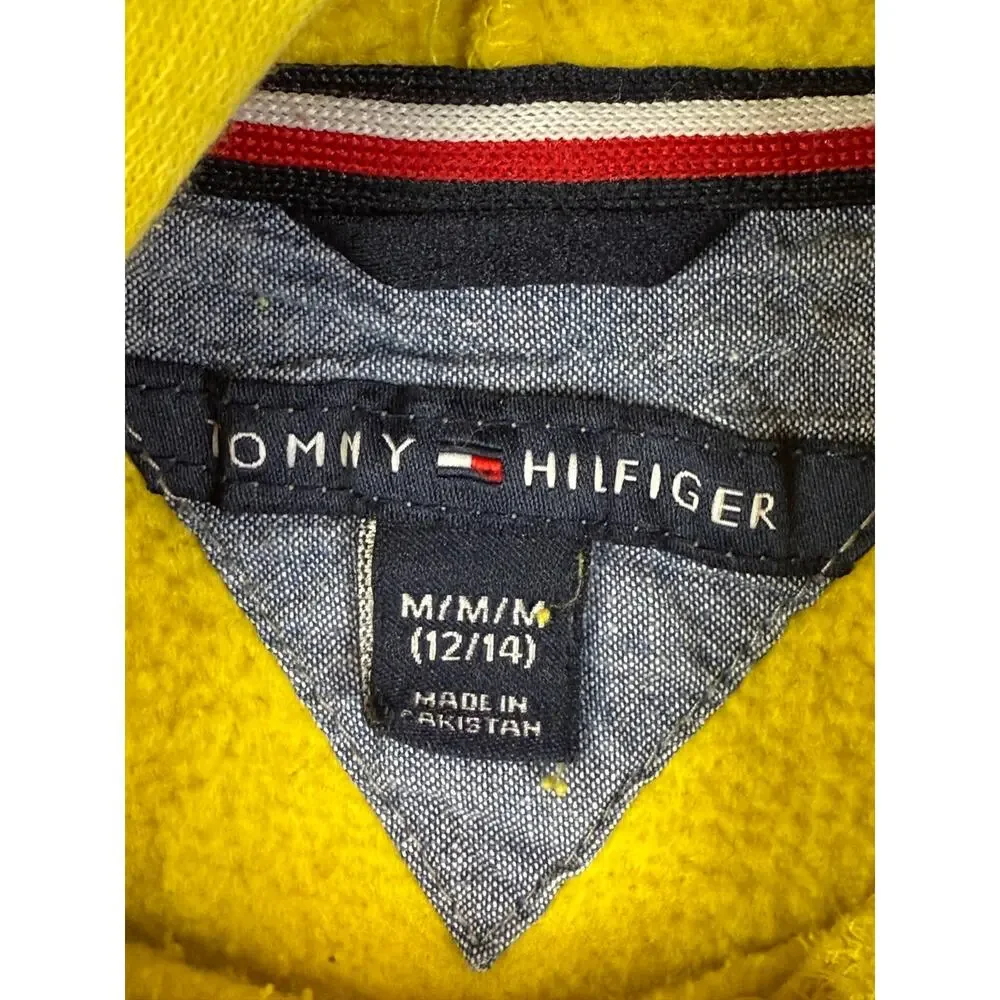 Tommy Hilfiger Tennis Logo Hoodie Fleece Yellow‎ Blue Gray Youth Medium 12/14